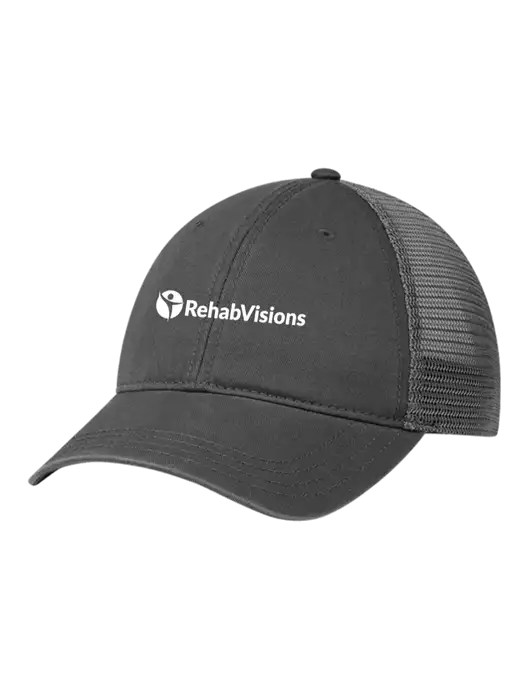 Richardson 111 Garment Washed Trucker Cap Charcoal w/Charcoal Mesh w/RehabVisions POST Logo