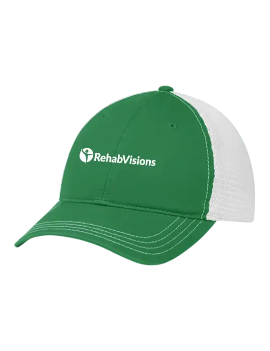 Richardson 111 Garment Washed Trucker Cap Kelly w/White Mesh w/RehabVisions POST Logo