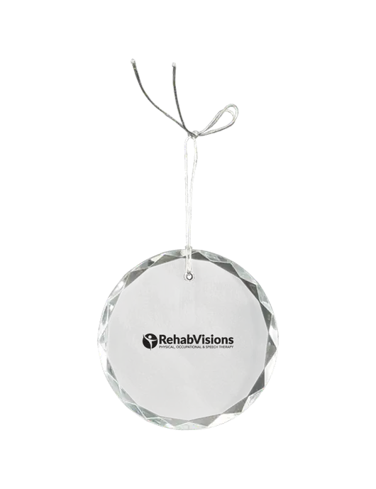 3" Crystal Round Faceted Ornament w/RehabVisions POST Logo