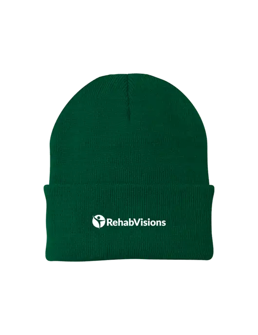 Dark Green Knit Cap w/RehabVisions POST Logo