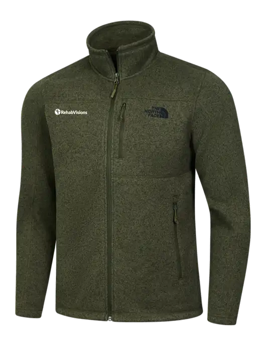 North Face Olive Heather Sweater Fleece Jacket w/RehabVisions POST Logo
