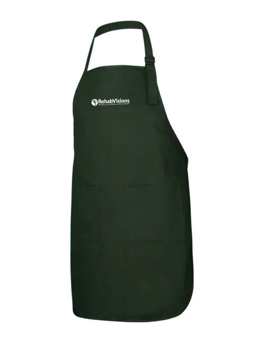 Full-Length Dark Green Apron With Pockets w/RehabVisions POST Logo