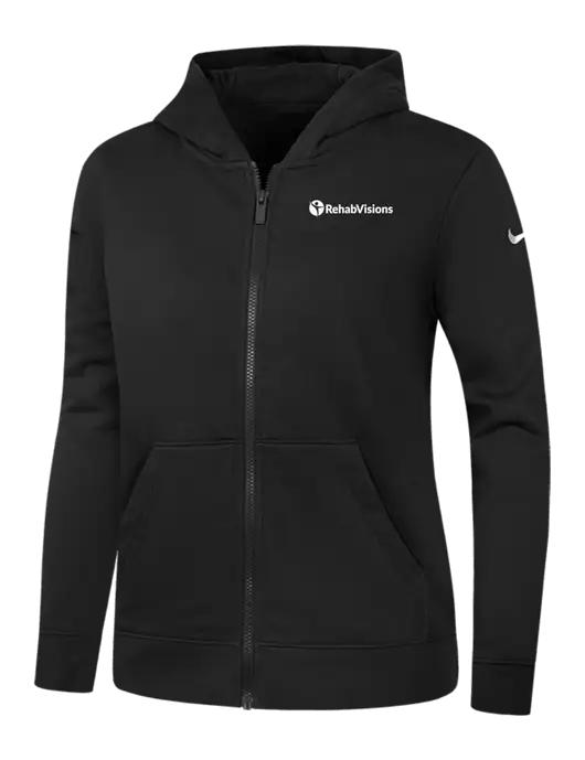 Nike Womens Club Fleece Sleeve Swoosh Full-Zip Black Hoodie w/RehabVisions POST Logo