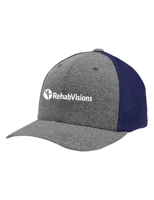 Flexfit Navy/Medium Grey Heather Melange Mesh Back Trucker Cap w/RehabVisions POST Logo