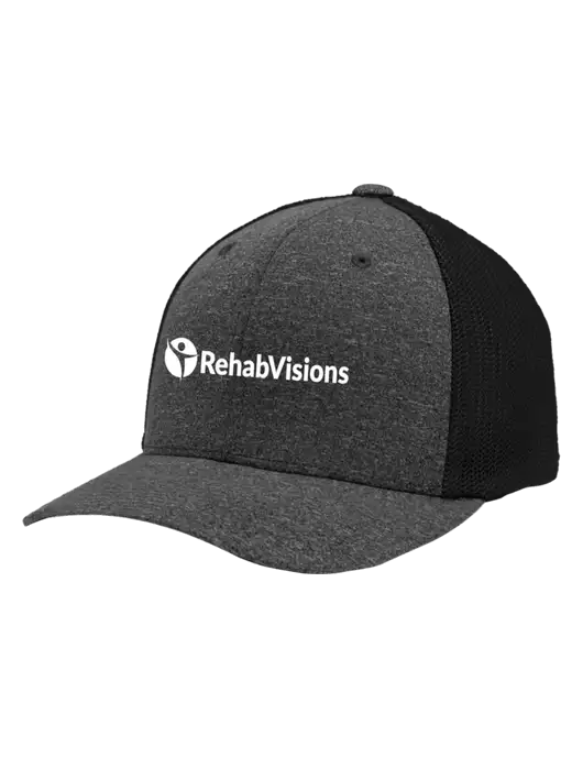 Flexfit Black/Dark Charcoal Heather Melange Mesh Back Trucker Cap w/RehabVisions POST Logo