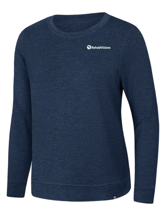 TravisMathew Womens Dark Slate Blue Heather Lightweight Long Weekend Crew w/RehabVisions POST Logo