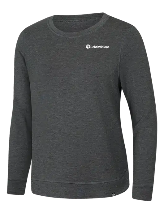 TravisMathew Womens Dark Grey Heather Lightweight Long Weekend Crew w/RehabVisions POST Logo