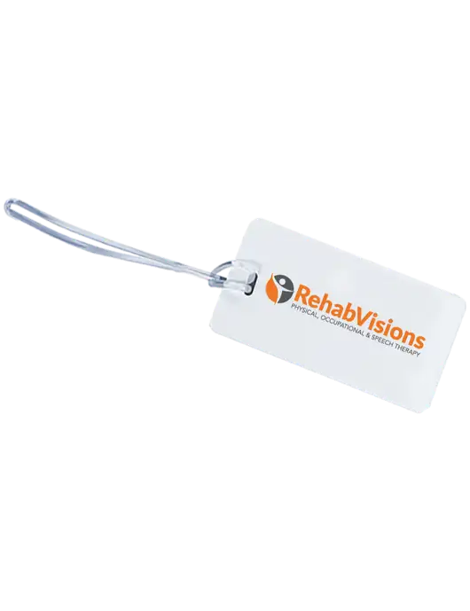 Flyaway White Luggage Tag w/RehabVisions POST Logo