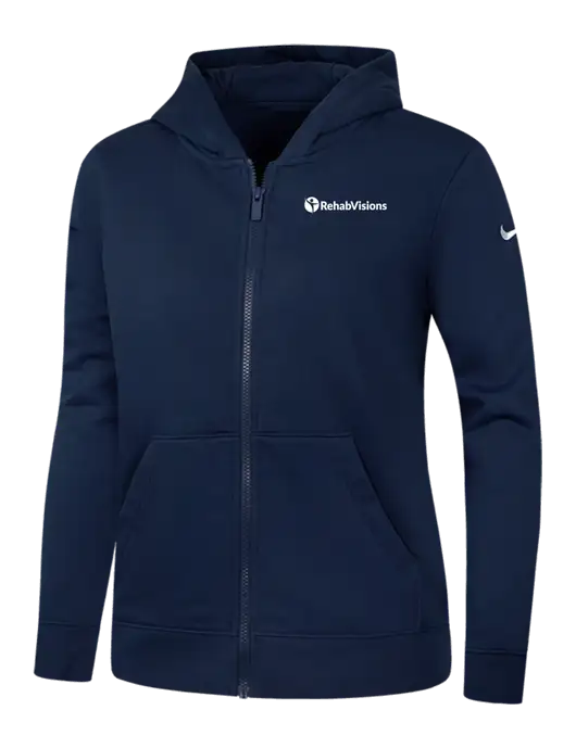 Nike Womens Club Fleece Sleeve Swoosh Full-Zip Dark Navy Hoodie w/RehabVisions POST Logo