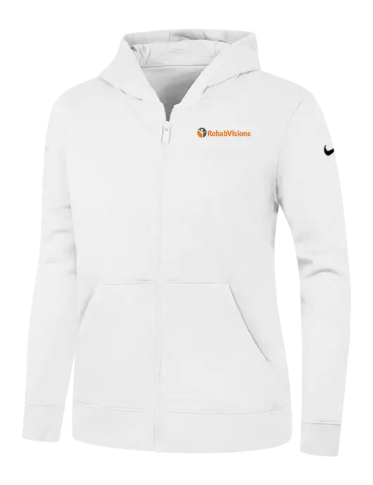 Nike Womens Club Fleece Sleeve Swoosh Full-Zip White Hoodie w/RehabVisions POST Logo