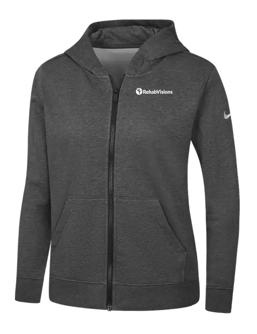 Nike Womens Club Fleece Sleeve Swoosh Full-Zip Charcoal Heather Hoodie w/RehabVisions POST Logo