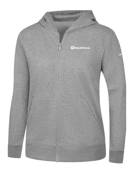 Nike Womens Club Fleece Sleeve Swoosh Full-Zip Dark Grey Heather Hoodie w/RehabVisions POST Logo