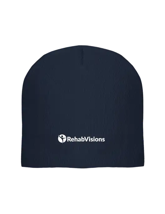 Solid Navy Element Knit Beanie w/RehabVisions POST Logo