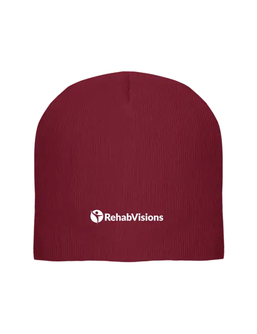 Solid Cardinal Element Knit Beanie w/RehabVisions POST Logo