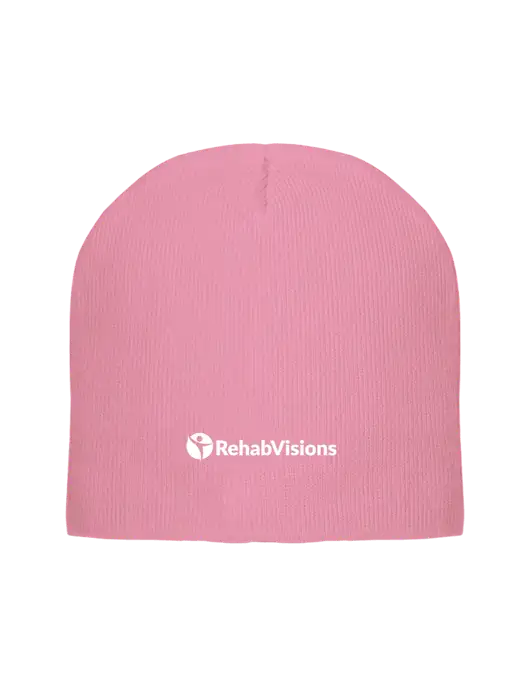 Solid Light Pink Element Knit Beanie w/RehabVisions POST Logo