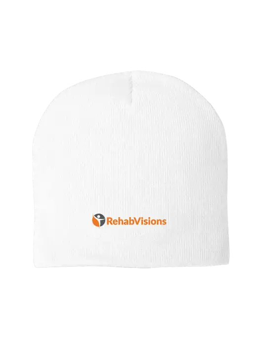 Solid White Element Knit Beanie w/RehabVisions POST Logo
