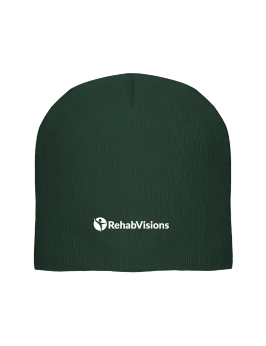 Solid Dark Green Element Knit Beanie  w/RehabVisions POST Logo