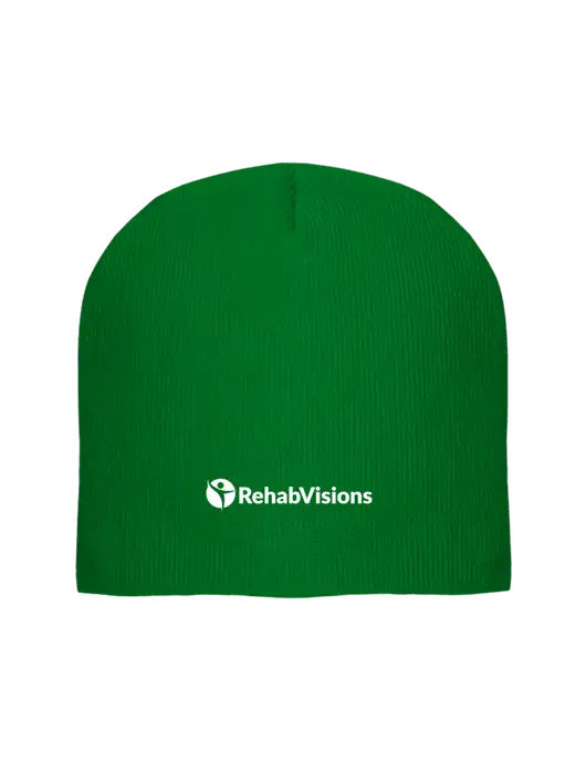 Solid Kelly Green Element Knit Beanie w/RehabVisions POST Logo