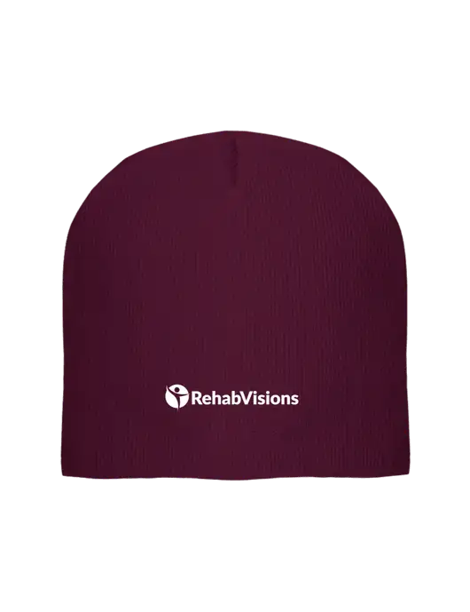 Solid Maroon Element Knit Beanie w/RehabVisions POST Logo