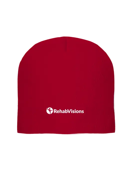 Solid Red Element Knit Beanie w/RehabVisions POST Logo