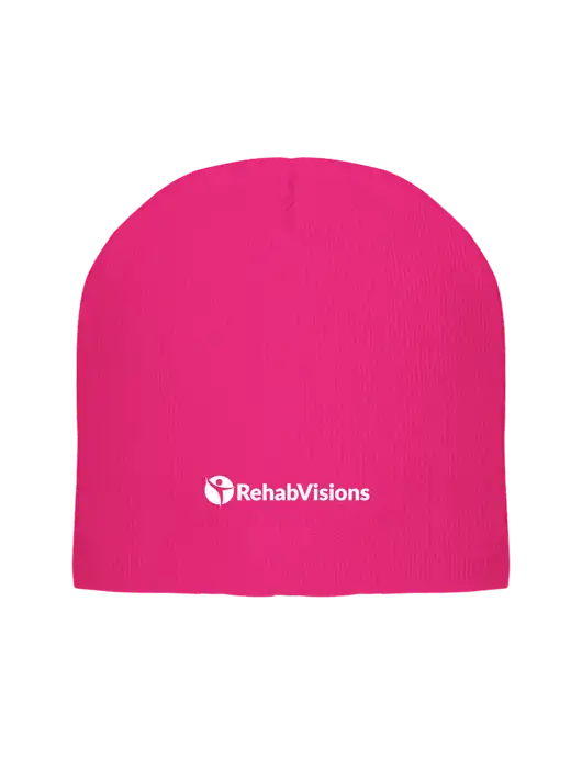 Solid Neon Pink Element Knit Beanie w/RehabVisions POST Logo