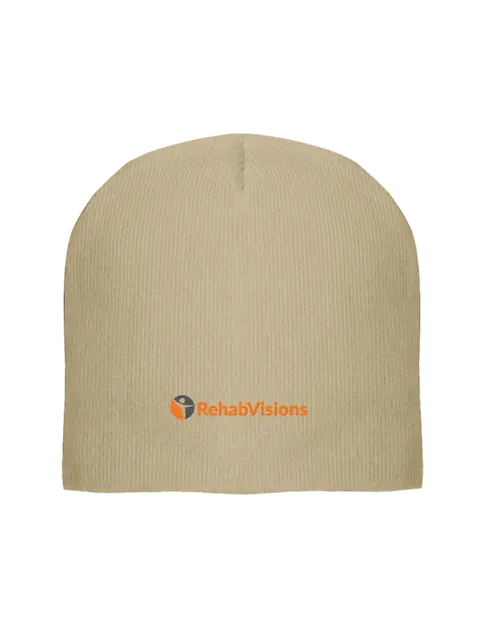 Solid Tan Element Knit Beanie w/RehabVisions POST Logo