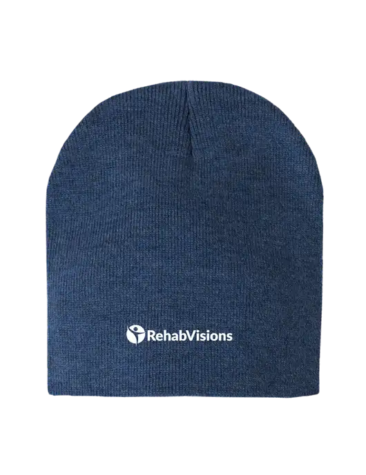 Dark Royal Heather Element Knit Beanie w/RehabVisions POST Logo