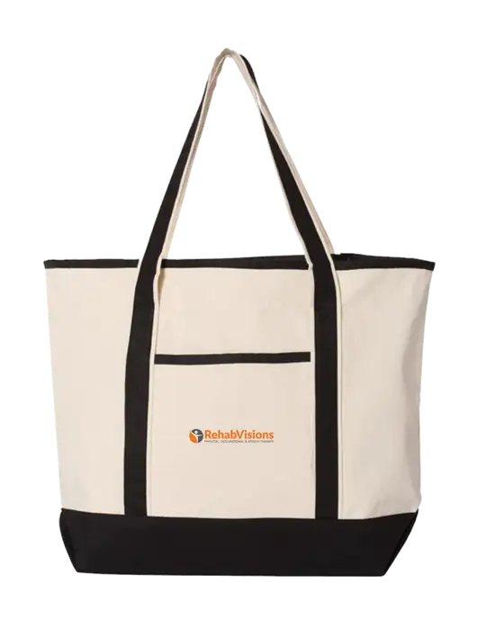 Natural/Black Large Canvas Deluxe Tote w/RehabVisions POST Logo