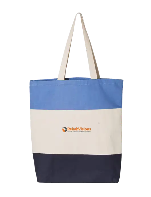 Light Blue/Natural/Navy Tri-Color Tote  w/RehabVisions POST Logo