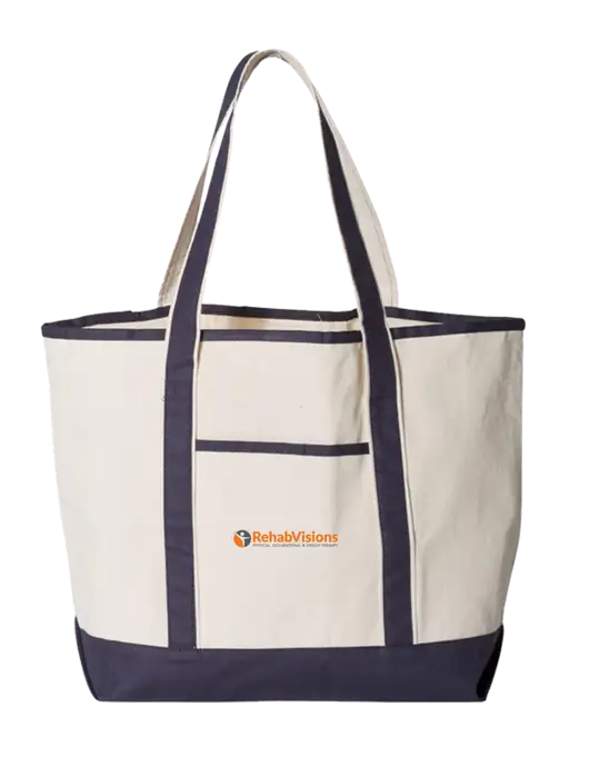 Natural/Navy Large Canvas Deluxe Tote w/RehabVisions POST Logo