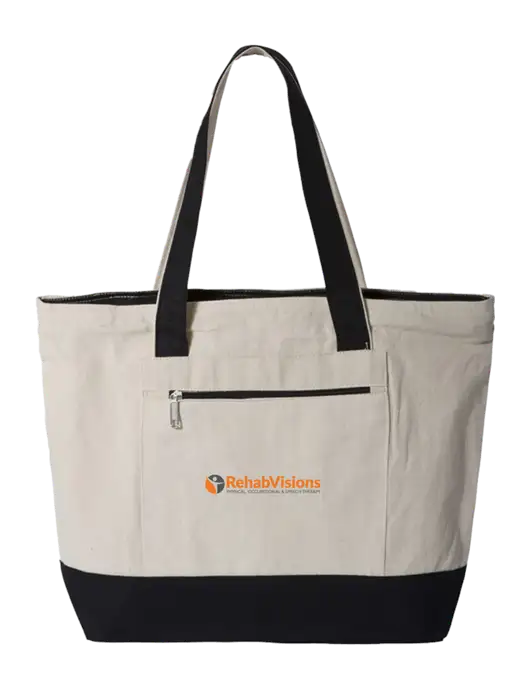 Natural/Black Zippered Tote  w/RehabVisions POST Logo