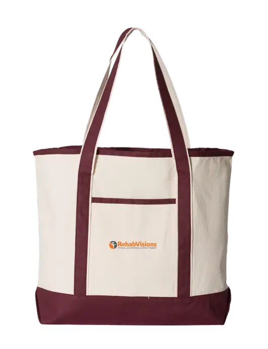 Natural/Maroon Large Canvas Deluxe Tote w/RehabVisions POST Logo