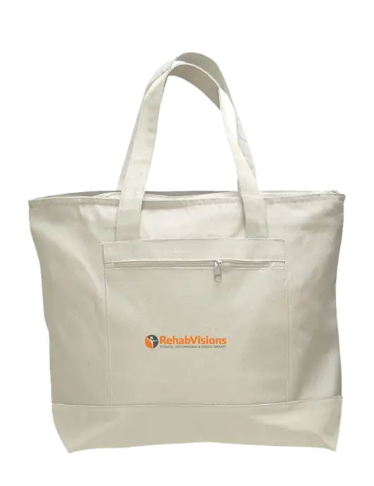Natural Zippered Tote  w/RehabVisions POST Logo