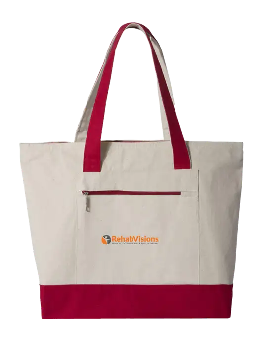 Natural/Red Zippered Tote  w/RehabVisions POST Logo