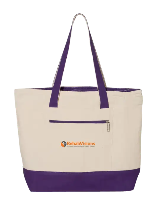 Natural/Purple Zippered Tote  w/RehabVisions POST Logo
