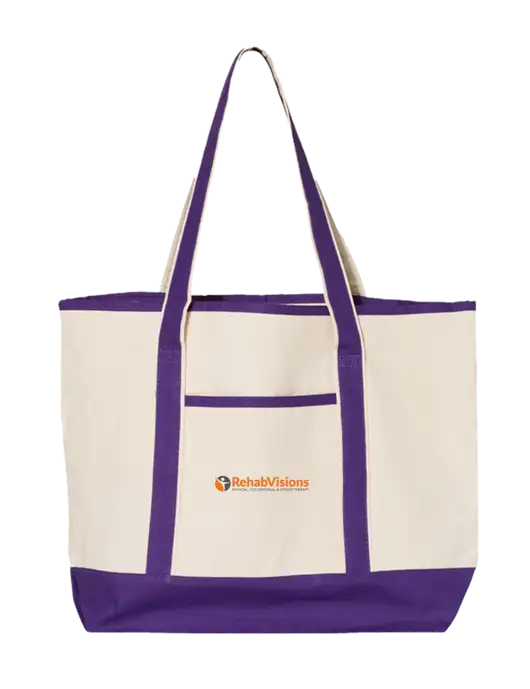 Natural/Purple Large Canvas Deluxe Tote w/RehabVisions POST Logo