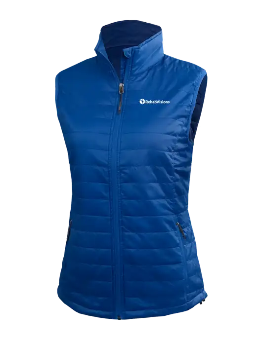 Womens Packable Royal Puffy Vest w/RehabVisions POST Logo