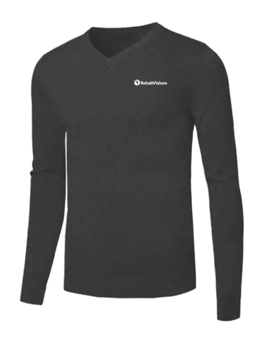 Brooks Brothers Medium Grey Heather Washable Merino V-Neck Sweater w/RehabVisions POST Logo