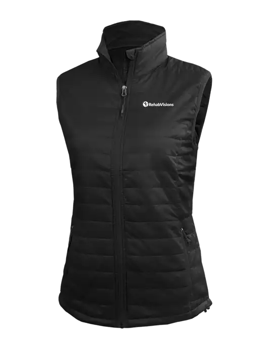 Womens Packable Black Puffy Vest w/RehabVisions POST Logo