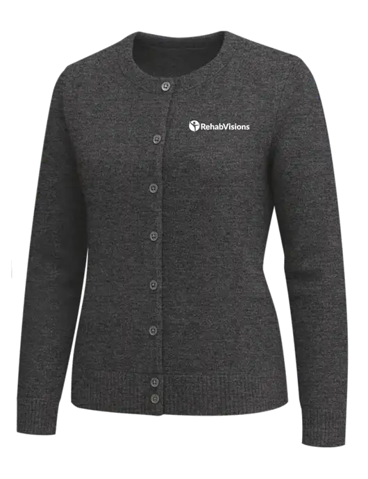 Brooks Brothers Womens Dark Grey Heather Washable Merino Cardigan Sweater w/RehabVisions POST Logo