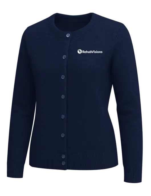 Brooks Brothers Womens Navy Washable Merino Cardigan Sweater w/RehabVisions POST Logo