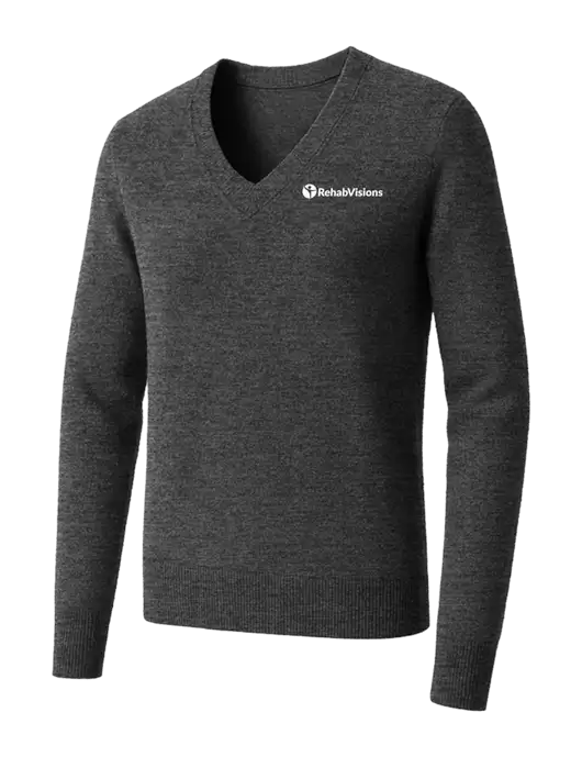 Brooks Brothers Womens Medium Grey Heather Washable Merino V-Neck Sweater w/RehabVisions POST Logo