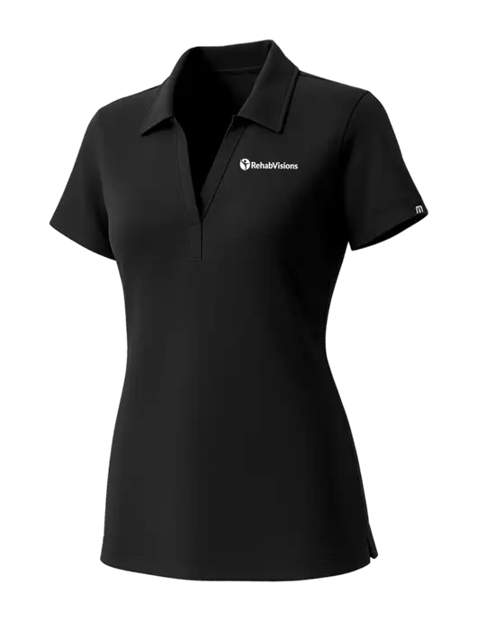 TravisMathew Womens Black Glenview Solid Polo w/RehabVisions POST Logo