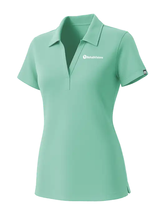 TravisMathew Womens Very Light Green Glenview Solid Polo w/RehabVisions POST Logo