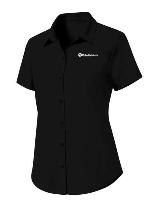 Womens Black Short Sleeve UV Dockside Shirt w/RehabVisions POST Logo