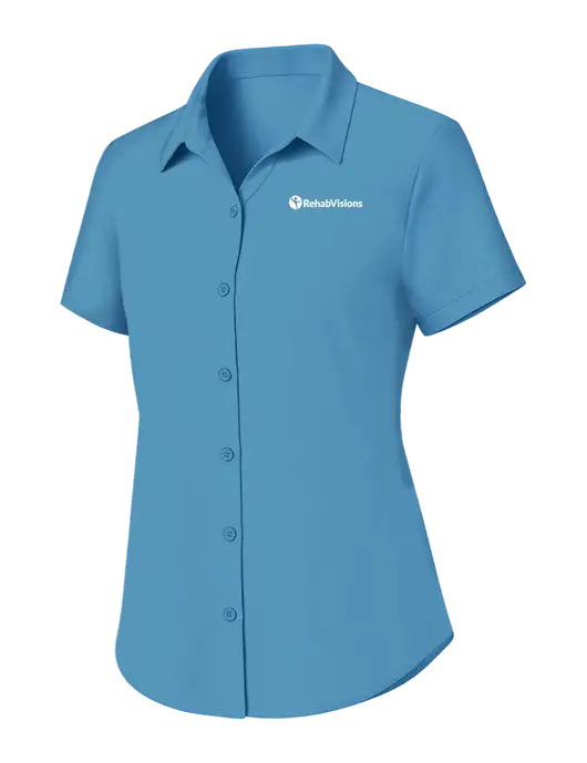 Womens Carolina Blue Short Sleeve UV Dockside Shirt w/RehabVisions POST Logo