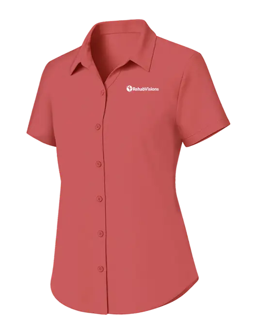 Womens Dark Coral Short Sleeve UV Dockside Shirt w/RehabVisions POST Logo