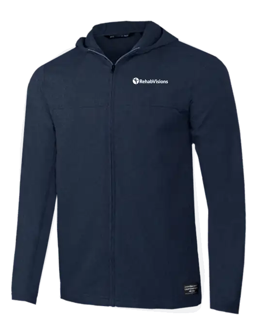 TravisMathew Dark Heather Navy Balboa Hooded Full-Zip Jacket w/RehabVisions POST Logo