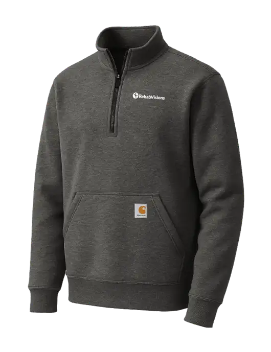 Carhartt Very Dark Heather Grey Midweight 1/4-Zip Mock Neck Sweatshirt w/RehabVisions POST Logo