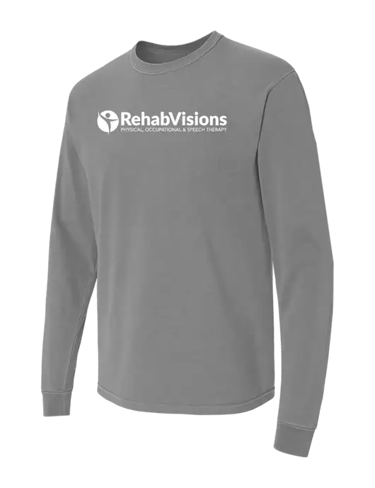 Comfort Colors Garment-Dyed Medium Grey Heavyweight Long Sleeve T-Shirt w/RehabVisions POST Logo